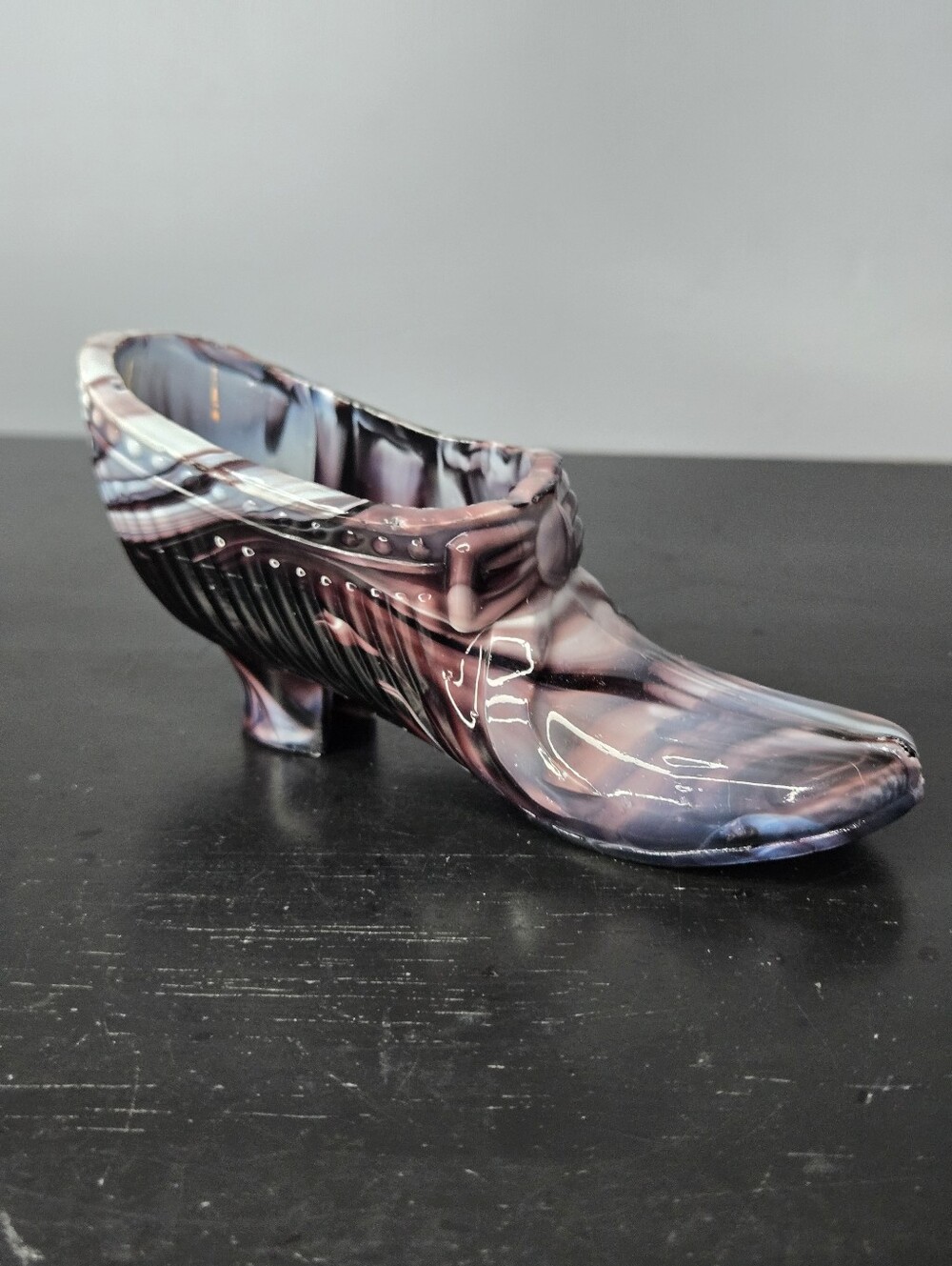 Vintage Sowerby U.K. purple slag glass large 4.5"novelty shoe figurine